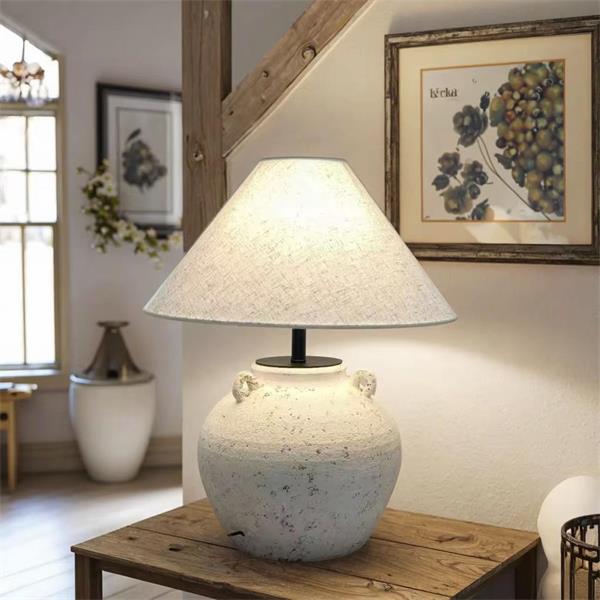 Rustic - Style Wabi - Sab Ceramic Table Lamp with Linen Shade