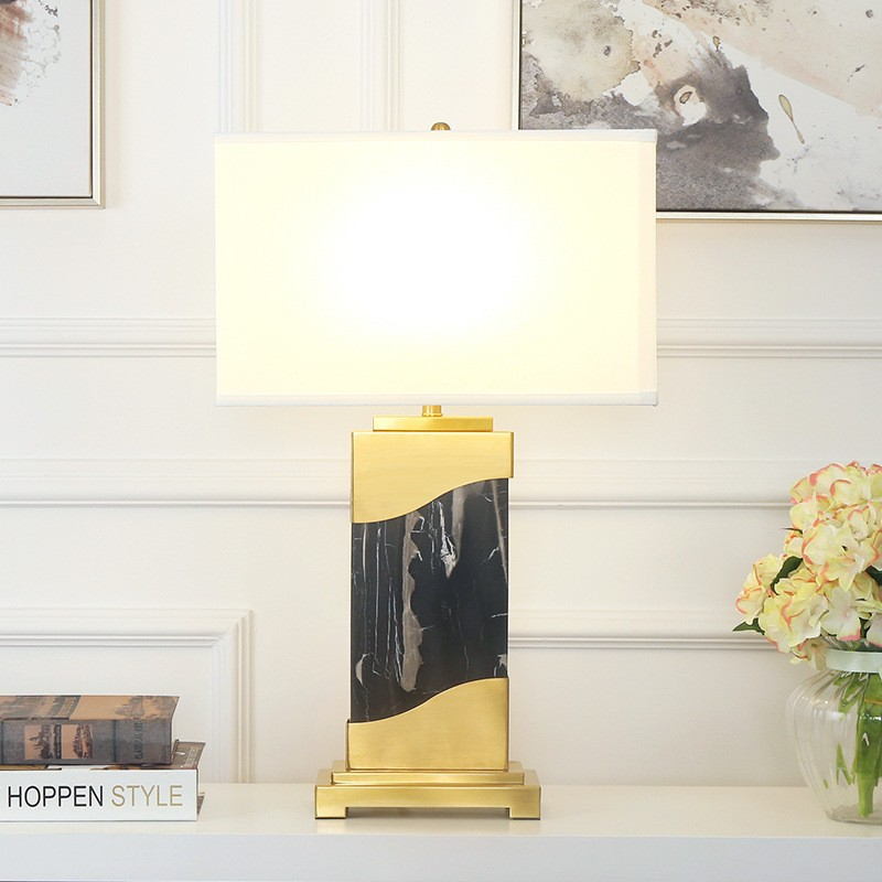 Elegant Marble & Metal Table Lamp with Fabric Shade – Elevate Interiors with Timeless Luxury