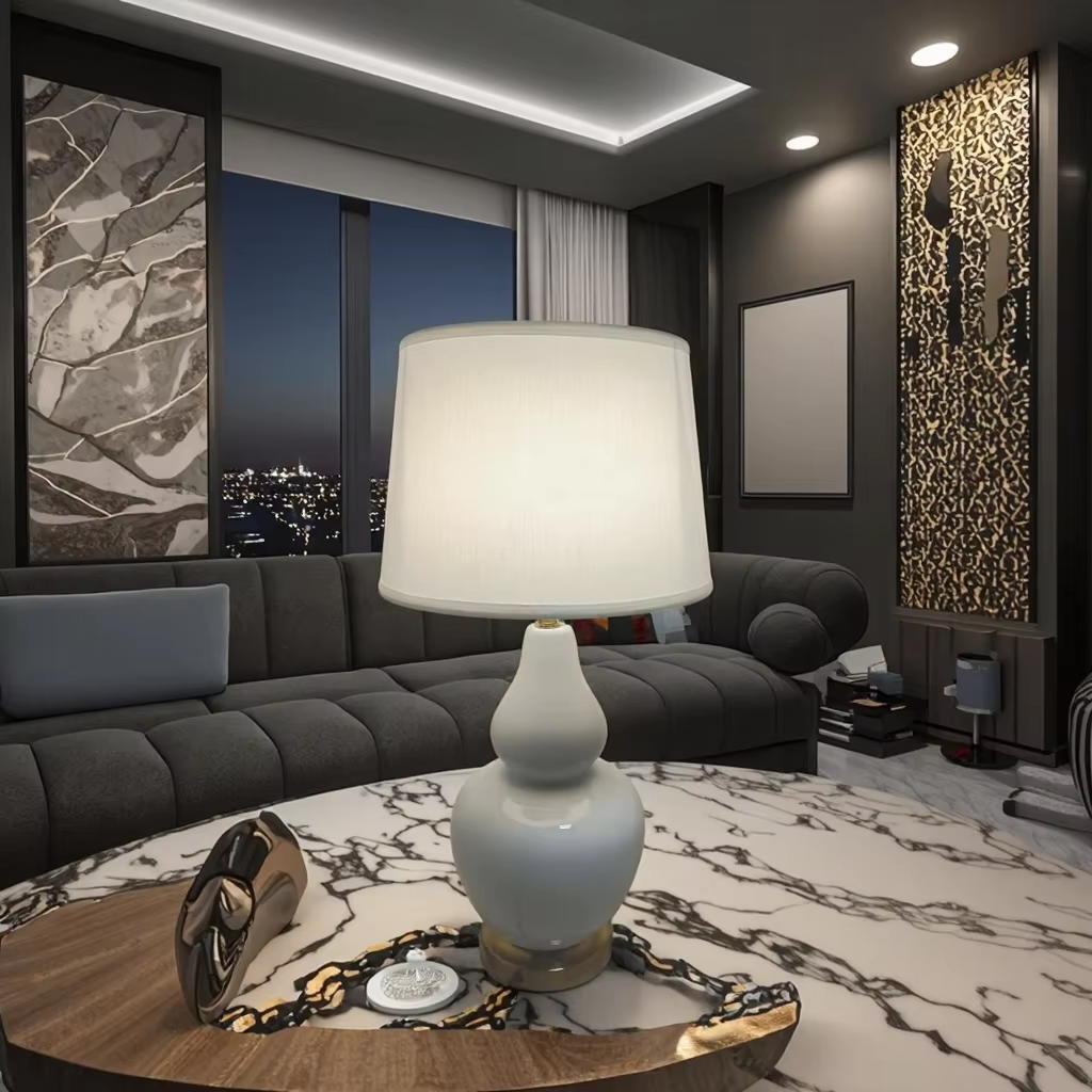 Elegant Gourd - Shaped Ceramic Table Lamp with Linen Shade