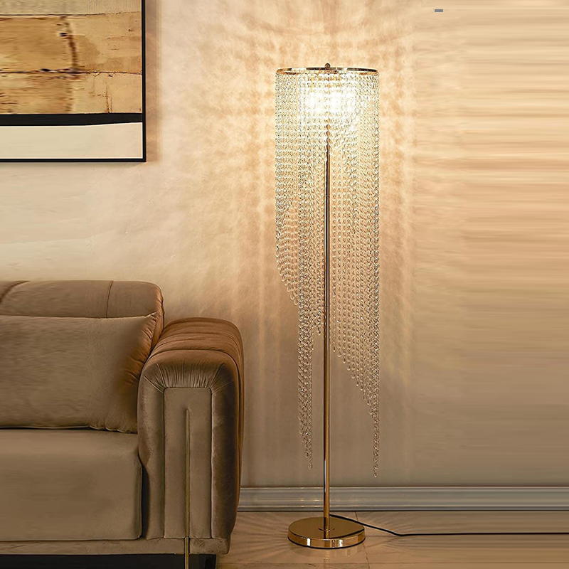 Luxury Crystal Pendant Floor Lamp with Chrome Metal Structure