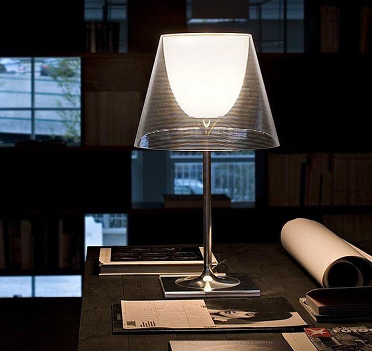 Modern Minimalist Clear Glass Table Lamp with Chrome Wrought Iron Base