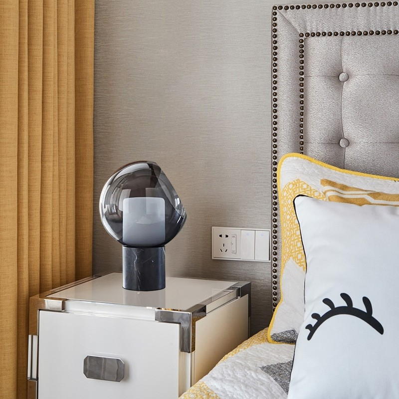 Artisanal Marble & Glass Table Lamp: Modern Elegance for Sophisticated Spaces
