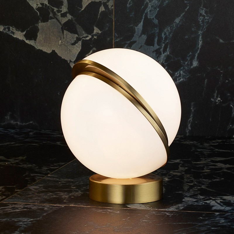 Modern Globe Table Lamp: Electroplated Bronze Metal & Acrylic Shade