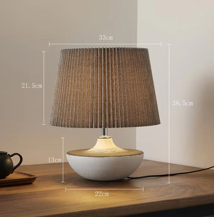 Textured Ceramic Table Lamp with Pleated Fabric Shade – Elevate Your Space with Timeless Minimalism