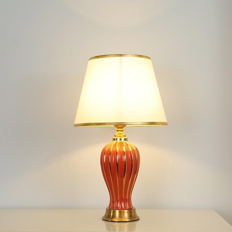 Vintage Ceramic Table Lamp: Gold Electroplated Accents & PVC Shade