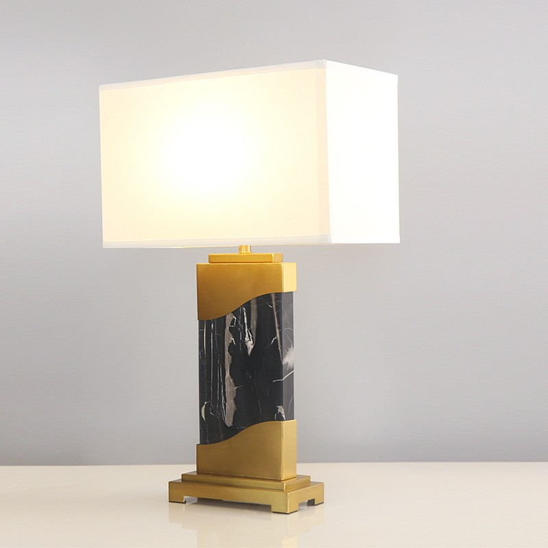 Elegant Marble & Metal Table Lamp with Fabric Shade – Elevate Interiors with Timeless Luxury