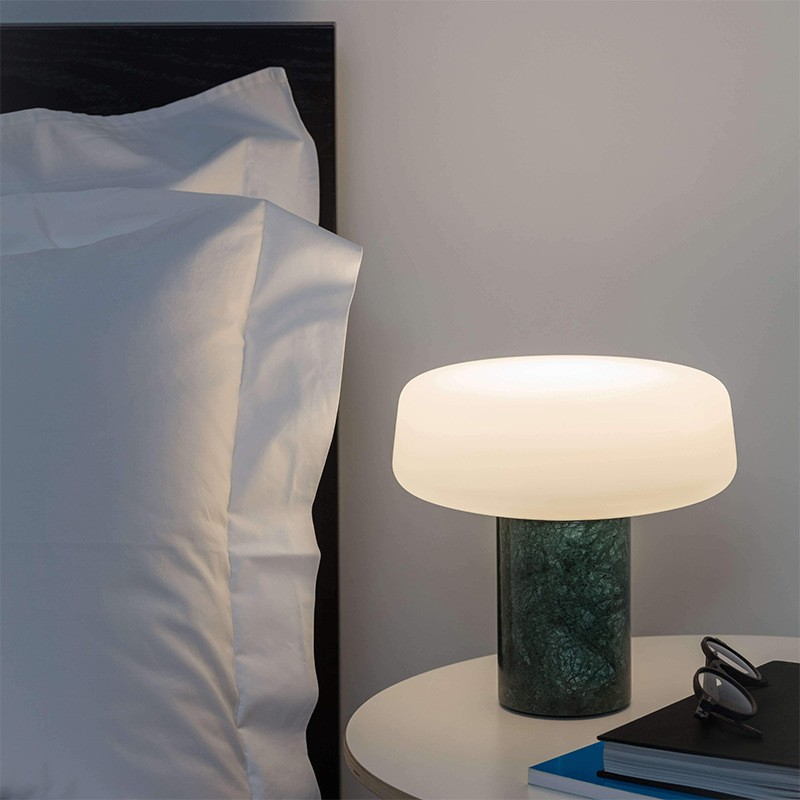 Modern Minimalist Marble Table Lamp: Natural Stone + Milk Glass for Timeless, Ambient Elegance