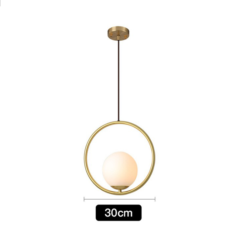 Modern Gold Ring Pendant Lamp with Milk White Glass Globe