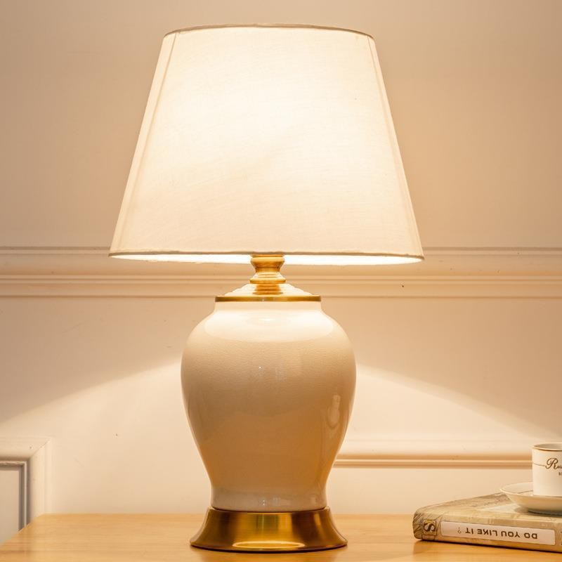 Minimalist Yellow Ceramic Table Lamp: Timeless Sophistication with Fabric Shade & Gold Metal Base