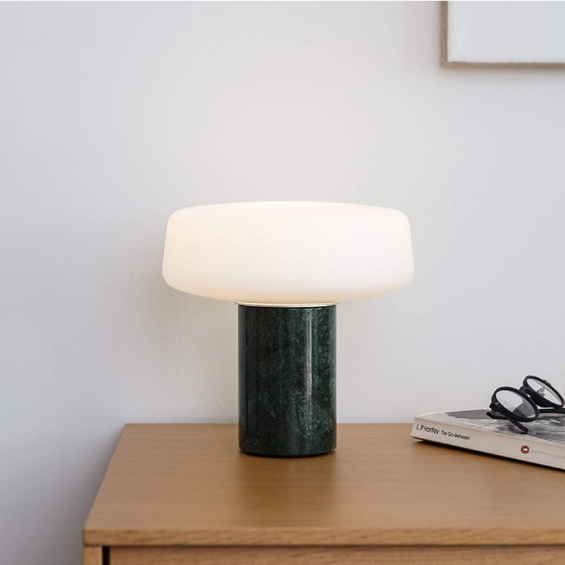Modern Minimalist Marble Table Lamp: Natural Stone + Milk Glass for Timeless, Ambient Elegance