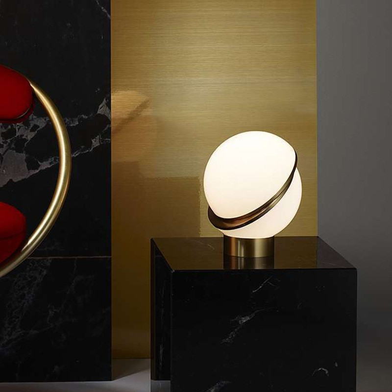 Modern Globe Table Lamp: Electroplated Bronze Metal & Acrylic Shade
