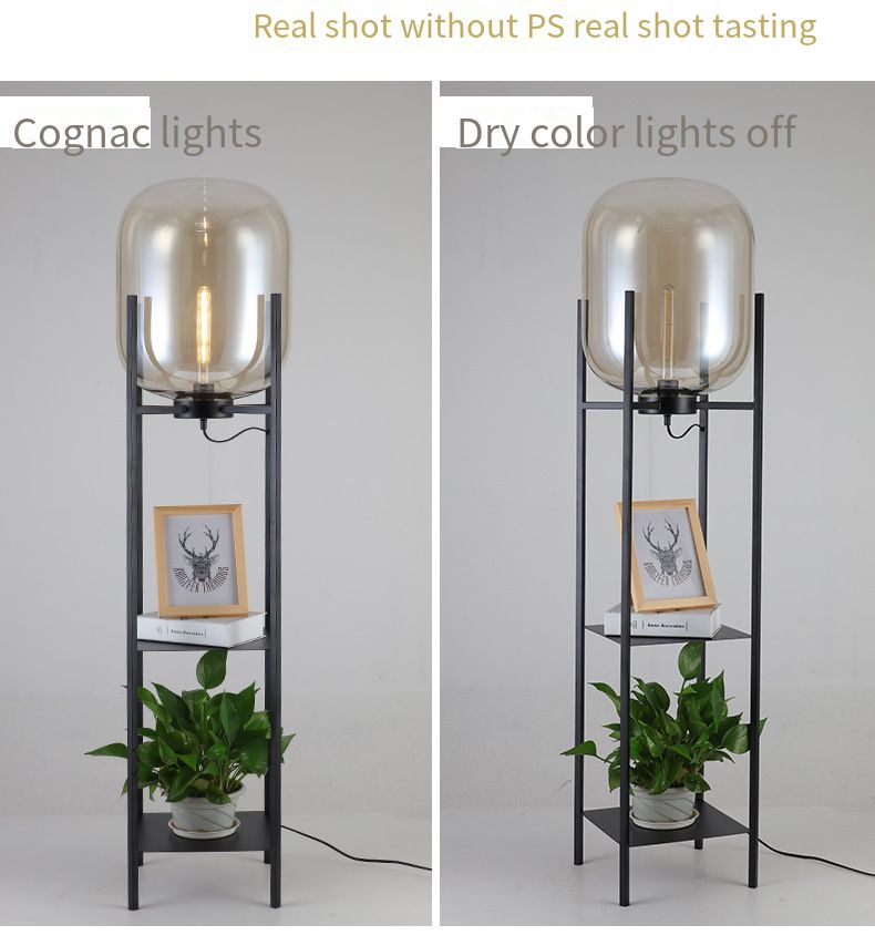 Industrial Multifunctional Glass Floor Lamp with Storage Shelves