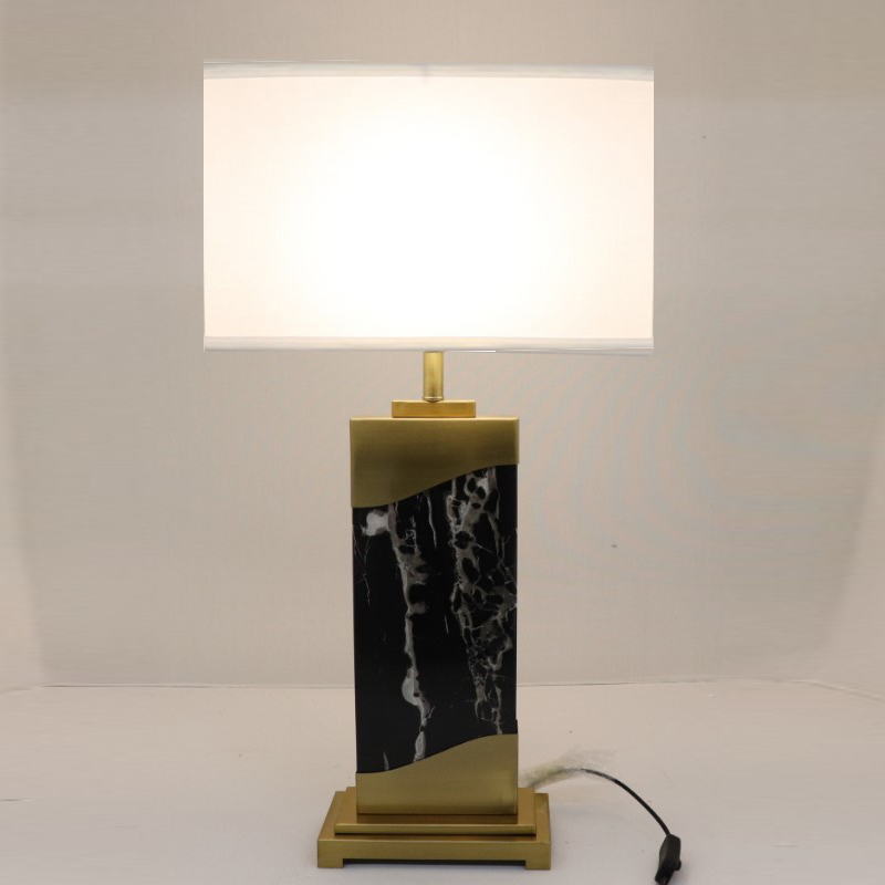 Elegant Marble & Metal Table Lamp with Fabric Shade – Elevate Interiors with Timeless Luxury