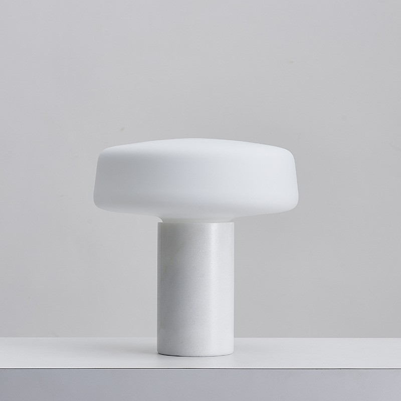 Modern Minimalist Marble Table Lamp: Natural Stone + Milk Glass for Timeless, Ambient Elegance