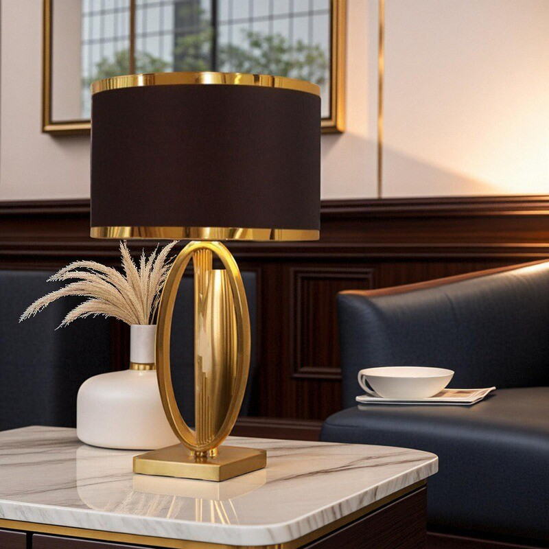Art Deco Gold Oval Metal Table Lamp Collection (Beige & Black Shades)