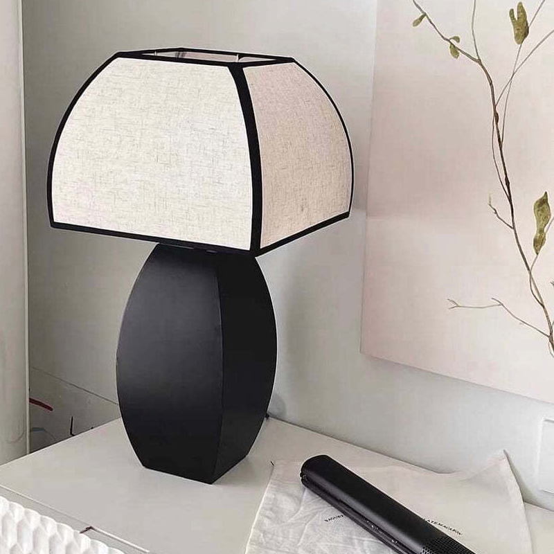 Minimalist Black Metal & Linen Table Lamp: Industrial Elegance for Modern Spaces