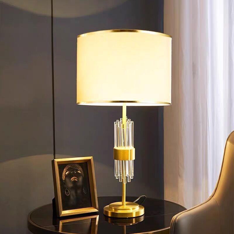 Modern Elegant Crystal Table Lamp: Iron - Electroplated Base & Translucent Linen Shade