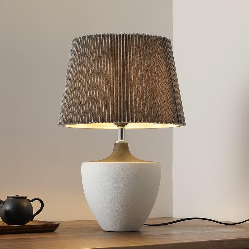 Textured Ceramic Table Lamp with Pleated Fabric Shade – Elevate Your Space with Timeless Minimalism