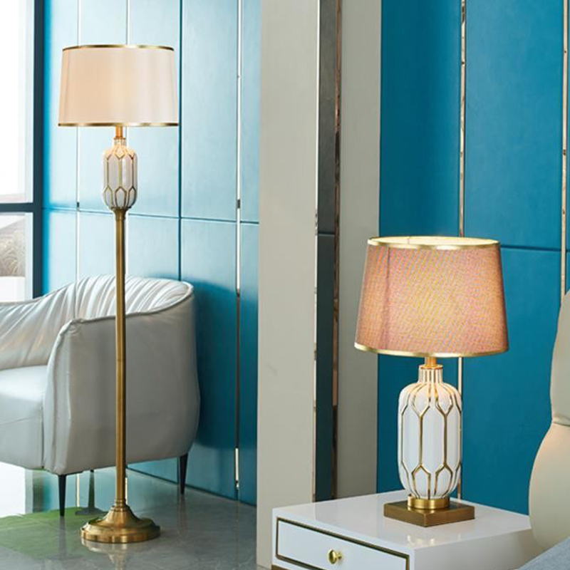 Modern Vintage Luxury Floor Lamp: Fabric Shade + Ceramic & Iron Fusion for Timelessly Elegant Spaces