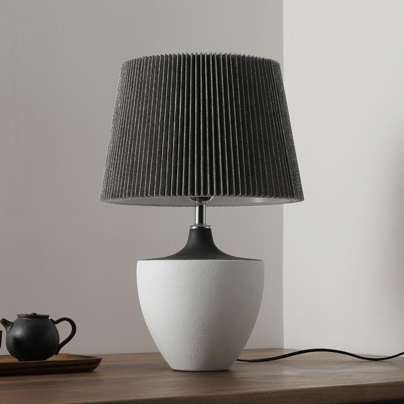 Textured Ceramic Table Lamp with Pleated Fabric Shade – Elevate Your Space with Timeless Minimalism