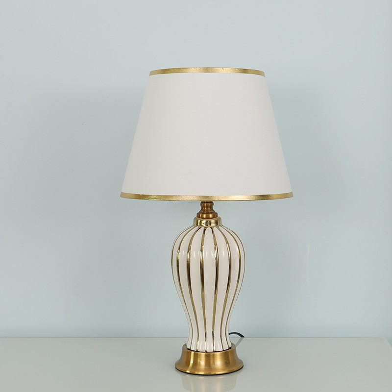 Vintage Ceramic Table Lamp: Gold Electroplated Accents & PVC Shade