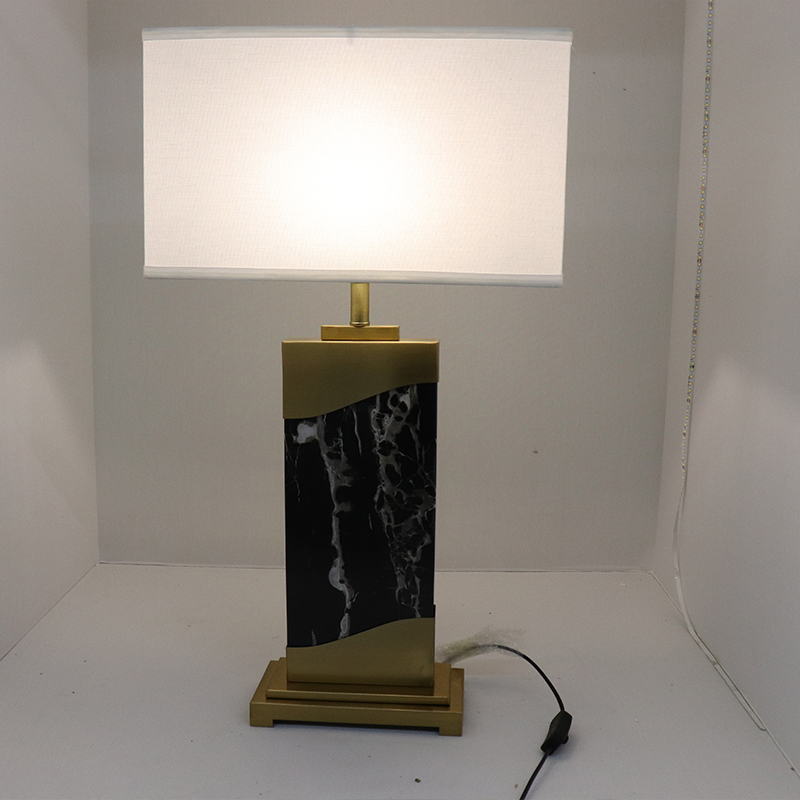 Elegant Marble & Metal Table Lamp with Fabric Shade – Elevate Interiors with Timeless Luxury