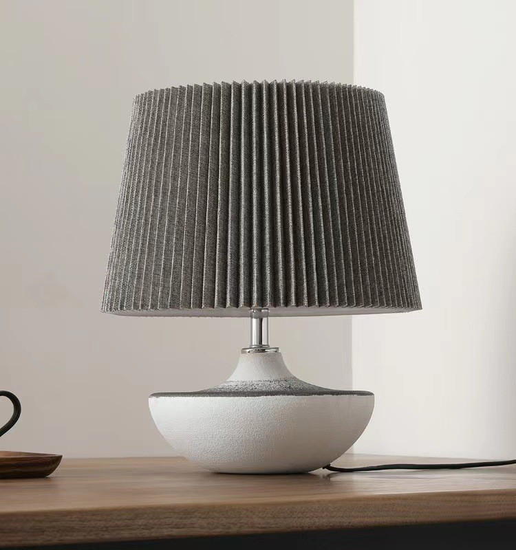Textured Ceramic Table Lamp with Pleated Fabric Shade – Elevate Your Space with Timeless Minimalism