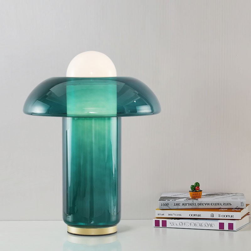 Emerald Glass Mushroom Table Lamp: Sculptural Elegance for Modern Interiors