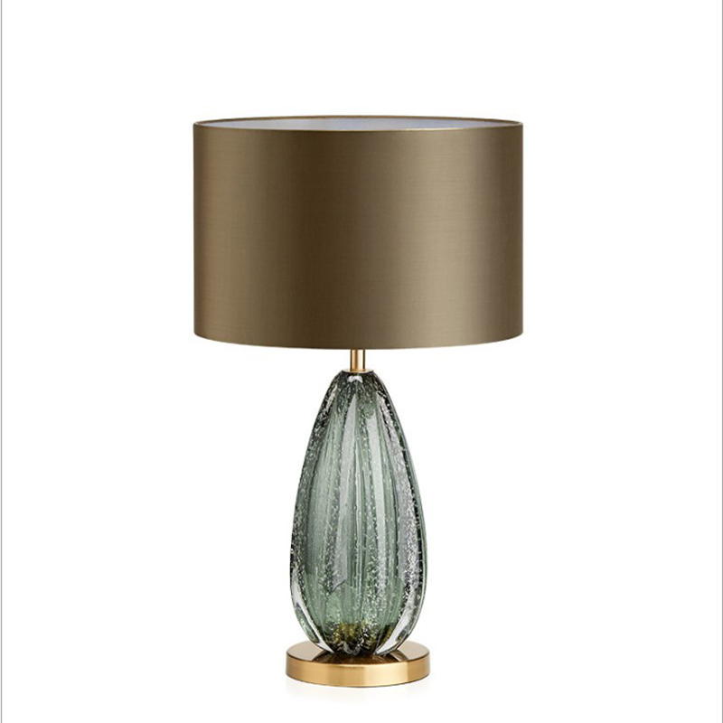 Modern European Grey - Green Glazed Table Lamp: Artisanal Glass & Wrought Iron Elegance