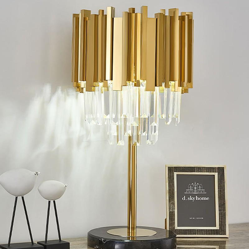 Luxury Crystal Table Lamp: Gold Aluminum Shade & Marble Base