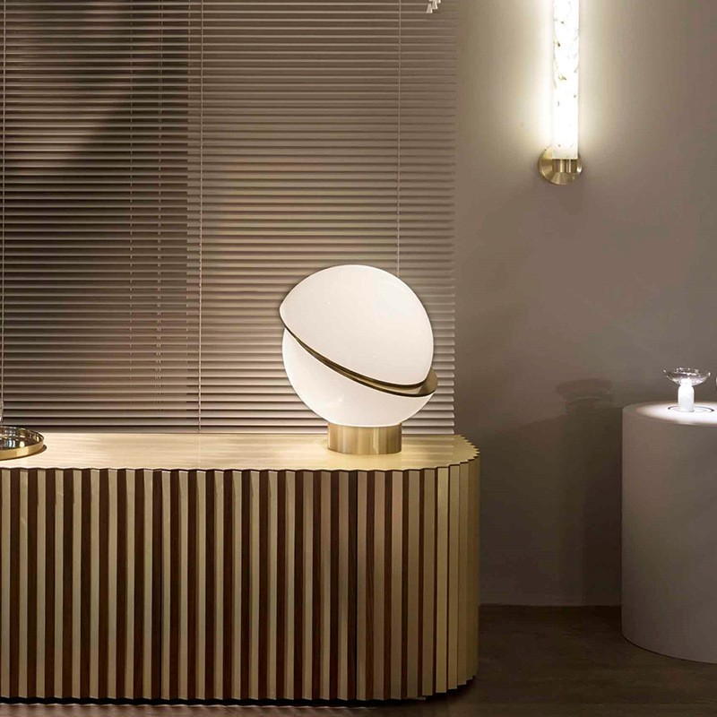 Modern Globe Table Lamp: Electroplated Bronze Metal & Acrylic Shade