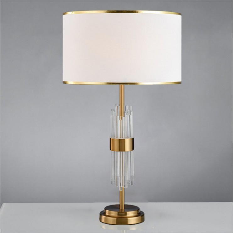 Modern Elegant Crystal Table Lamp: Iron - Electroplated Base & Translucent Linen Shade