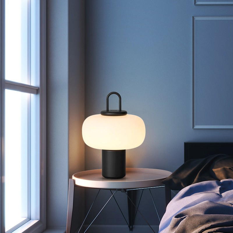 Modern Mushroom Table Lamp: Milk-White Glass Shade & Metal Base