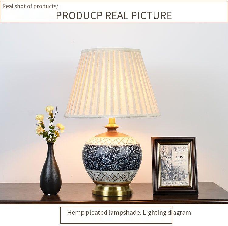 Timeless Ceramic Table Lamp: Artisanal Craft Meets Modern Elegance with Fabric Shade & Metal Base