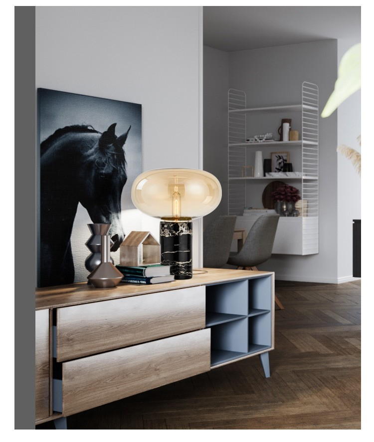 Modern Artistry in Light: Amber & Smoke Glass Table Lamps with Marble Base – Elevate Spaces with Timeless Sophistication