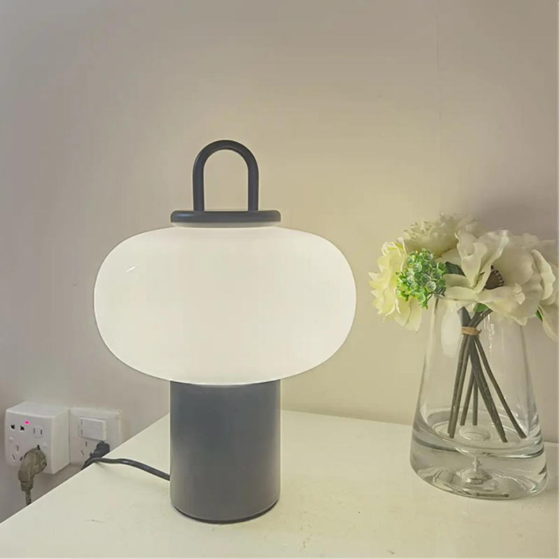 Modern Mushroom Table Lamp: Milk-White Glass Shade & Metal Base