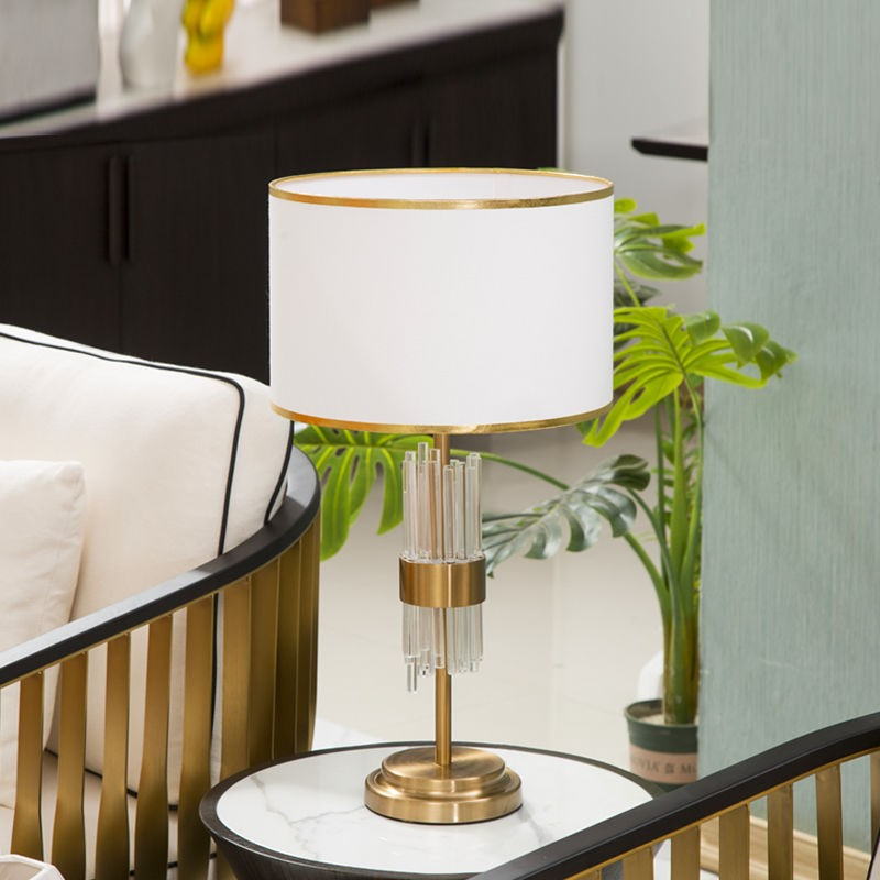 Modern Elegant Crystal Table Lamp: Iron - Electroplated Base & Translucent Linen Shade