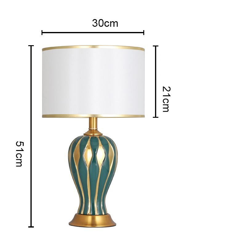 Art Deco Ceramic Table Lamp: Gold-Accented Elegance with Fabric Shade & Metal Base
