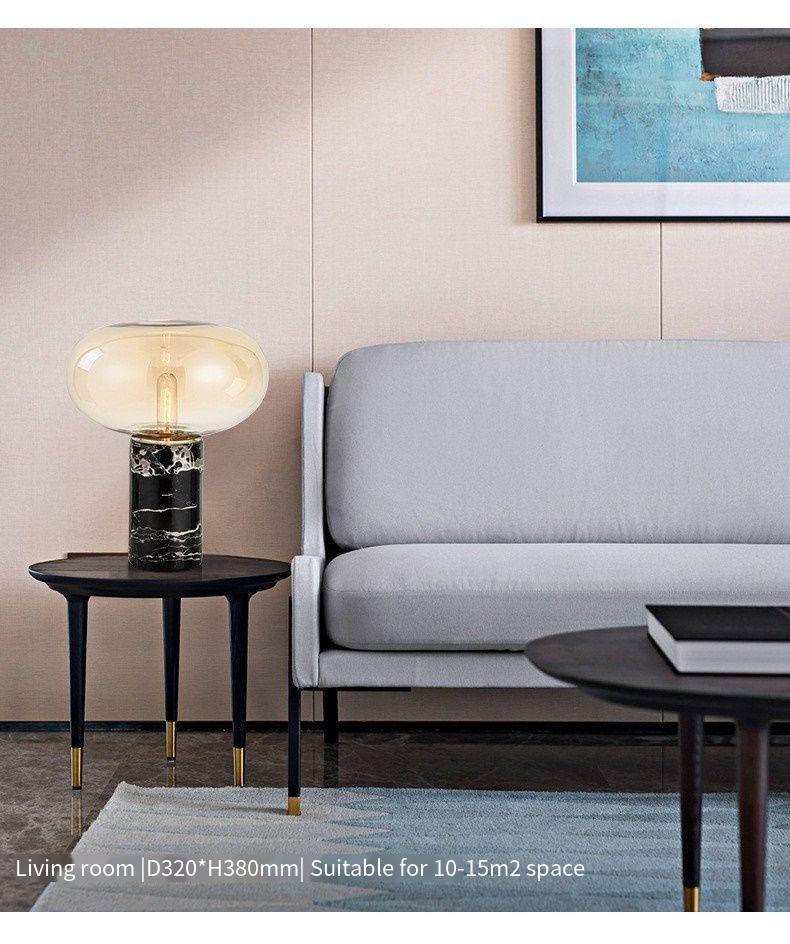 Modern Artistry in Light: Amber & Smoke Glass Table Lamps with Marble Base – Elevate Spaces with Timeless Sophistication
