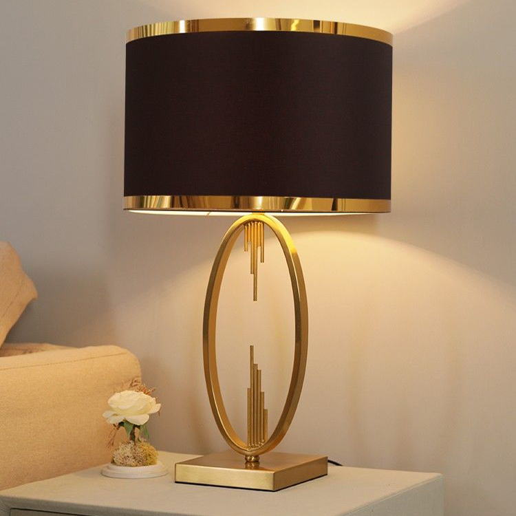 Art Deco Gold Oval Metal Table Lamp Collection (Beige & Black Shades)