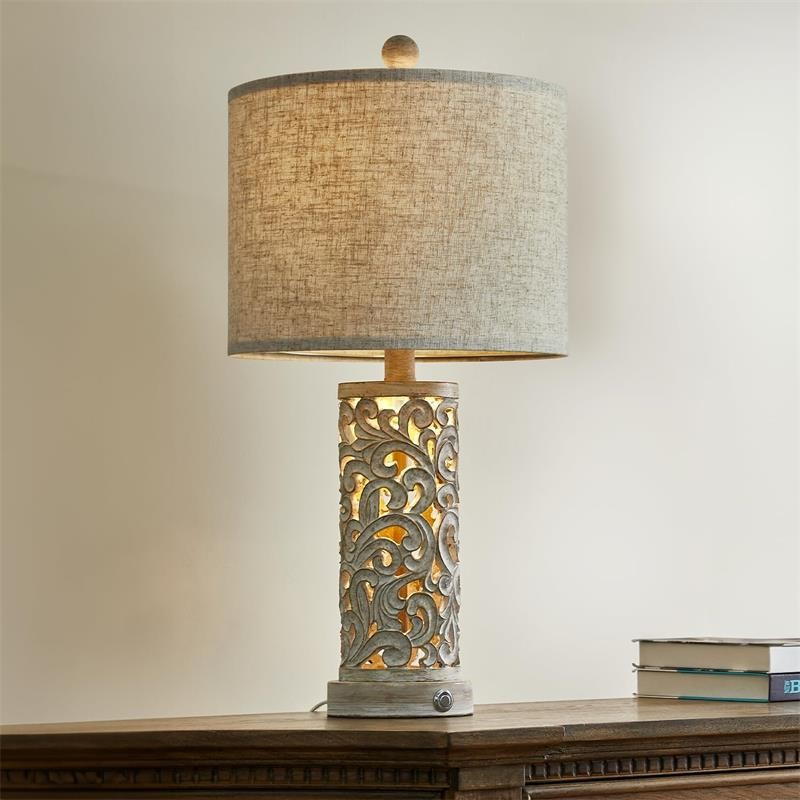 Farmhouse Table Lamp: Rustic Elegance Meets Modern USB - C/ A Charging