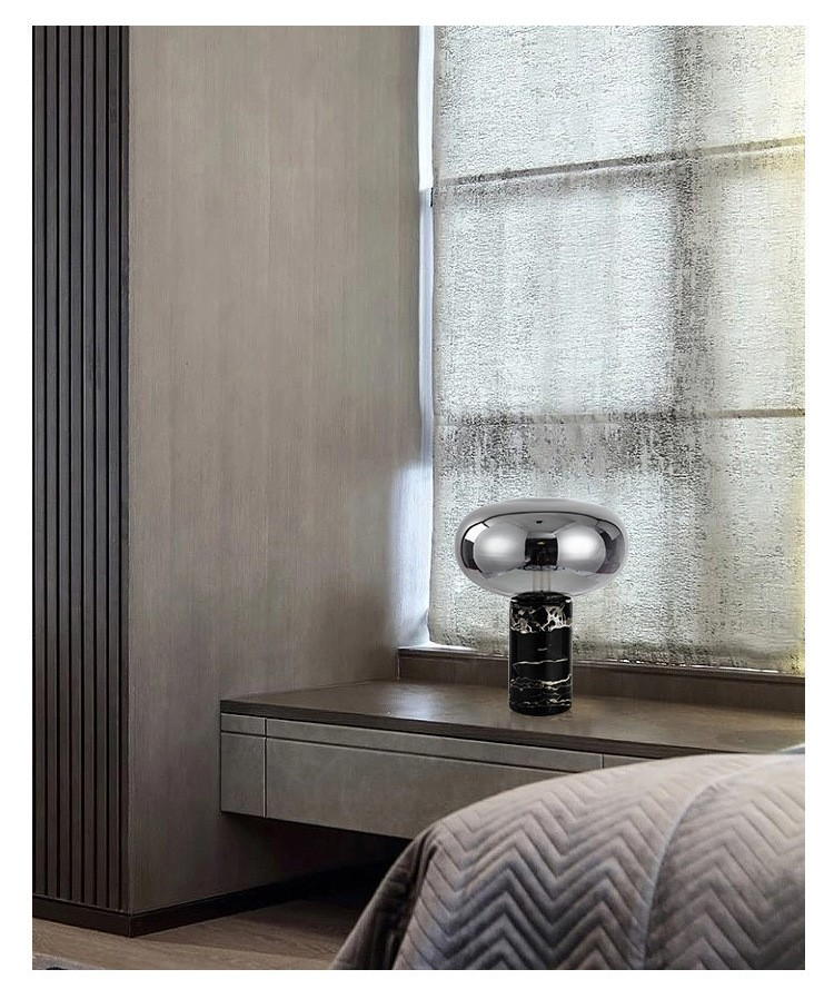 Modern Artistry in Light: Amber & Smoke Glass Table Lamps with Marble Base – Elevate Spaces with Timeless Sophistication
