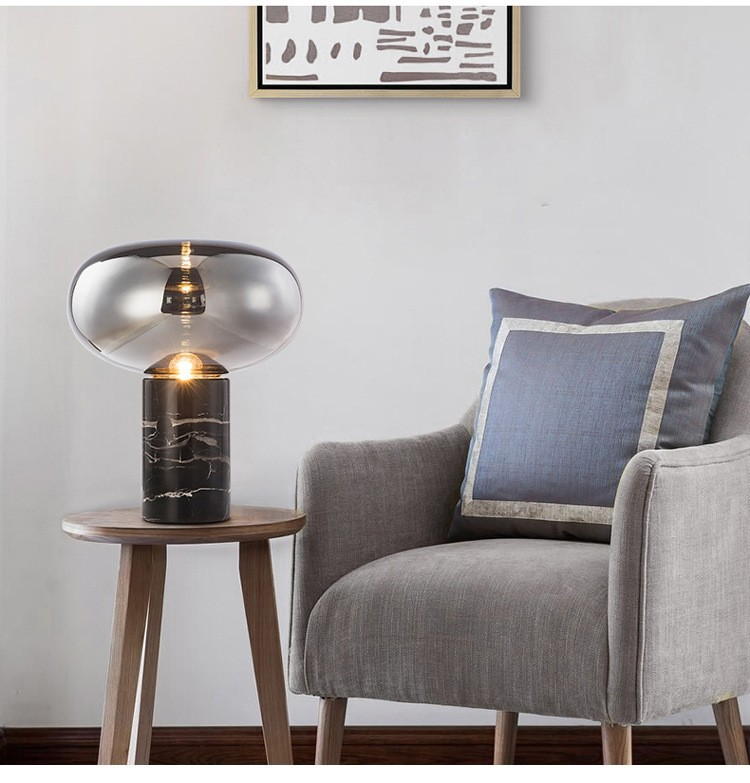 Modern Artistry in Light: Amber & Smoke Glass Table Lamps with Marble Base – Elevate Spaces with Timeless Sophistication