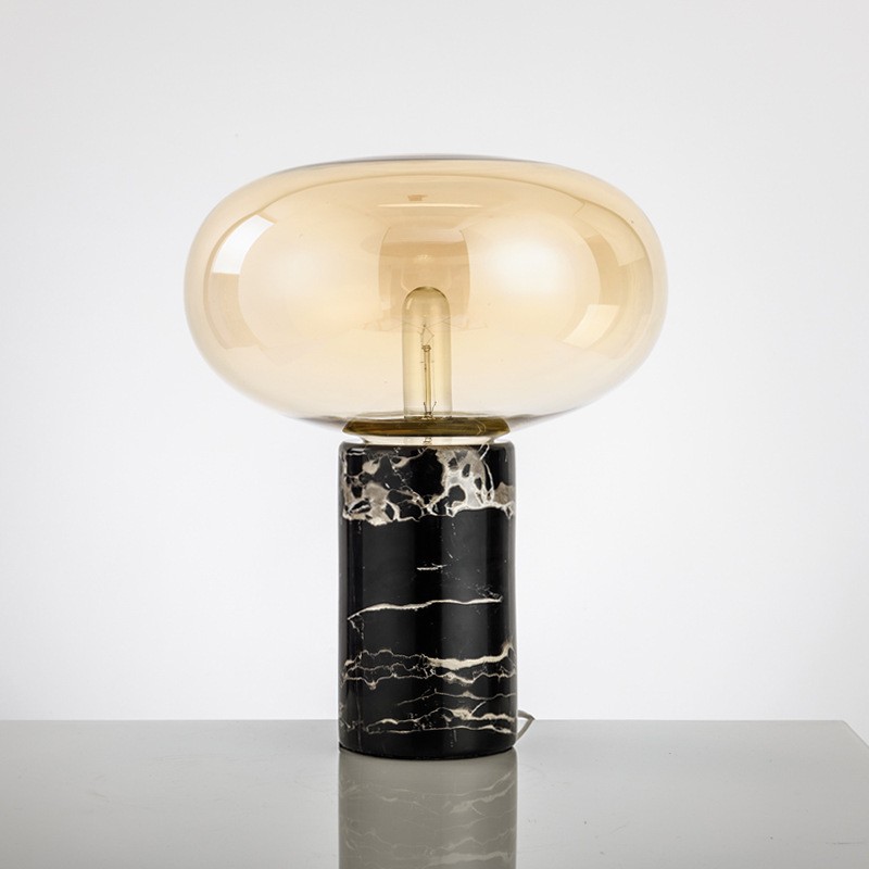 Modern Artistry in Light: Amber & Smoke Glass Table Lamps with Marble Base – Elevate Spaces with Timeless Sophistication