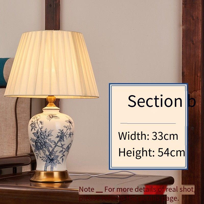Blue and White Porcelain Table Lamp with Pleated Shade - New Chinese Elegance