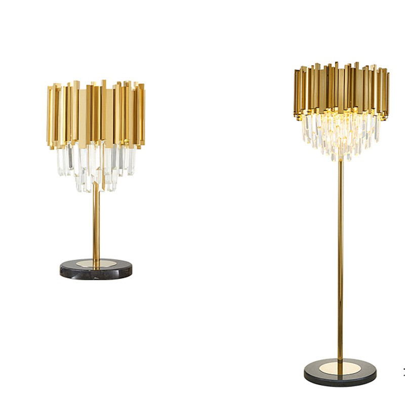 Luxury Crystal Table Lamp: Gold Aluminum Shade & Marble Base
