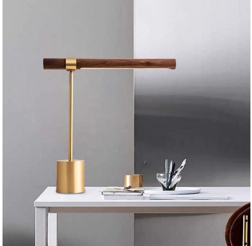 Modern Minimalist Gold Metal & Wooden Shade Table Lamp