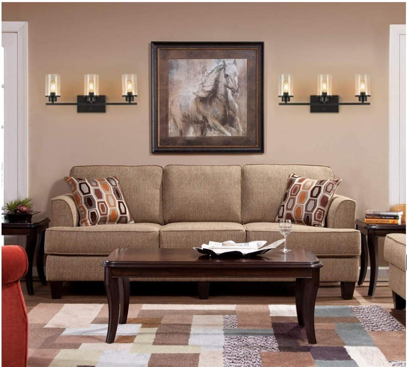 Industrial Black Metal Glass Wall Sconce for Living Room & Bedroom