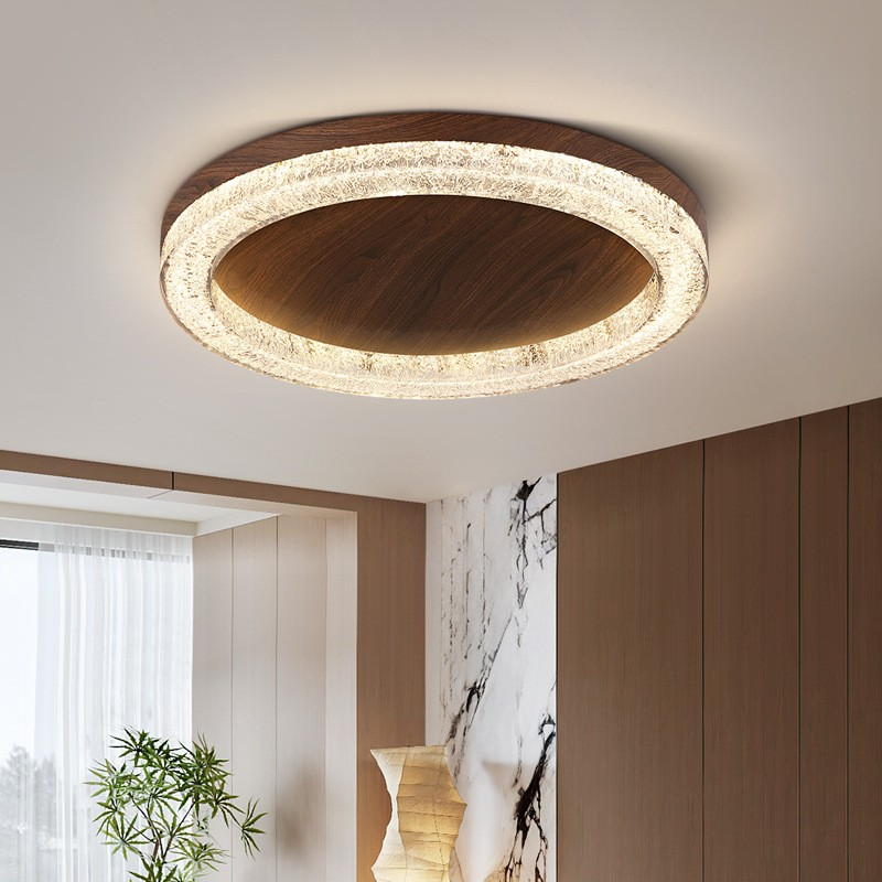 Luxury Ice Crack Ceiling Lamp with Smart Voice Control & Walnut Grain Aesthetics