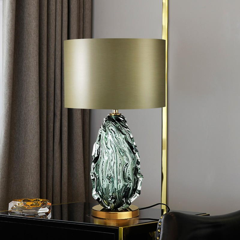 Modern Art Glass Table Lamp with Fabric Shade
